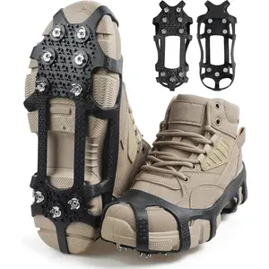 Crampons Ice Cleats for Shoes and Boots Traction Snow Cleats with 9 Studs Snow Cleats Chains Non Slip Rubber Crampons for Hiking Boots Men n Ice Snow Winter Walking Climbing Fishing