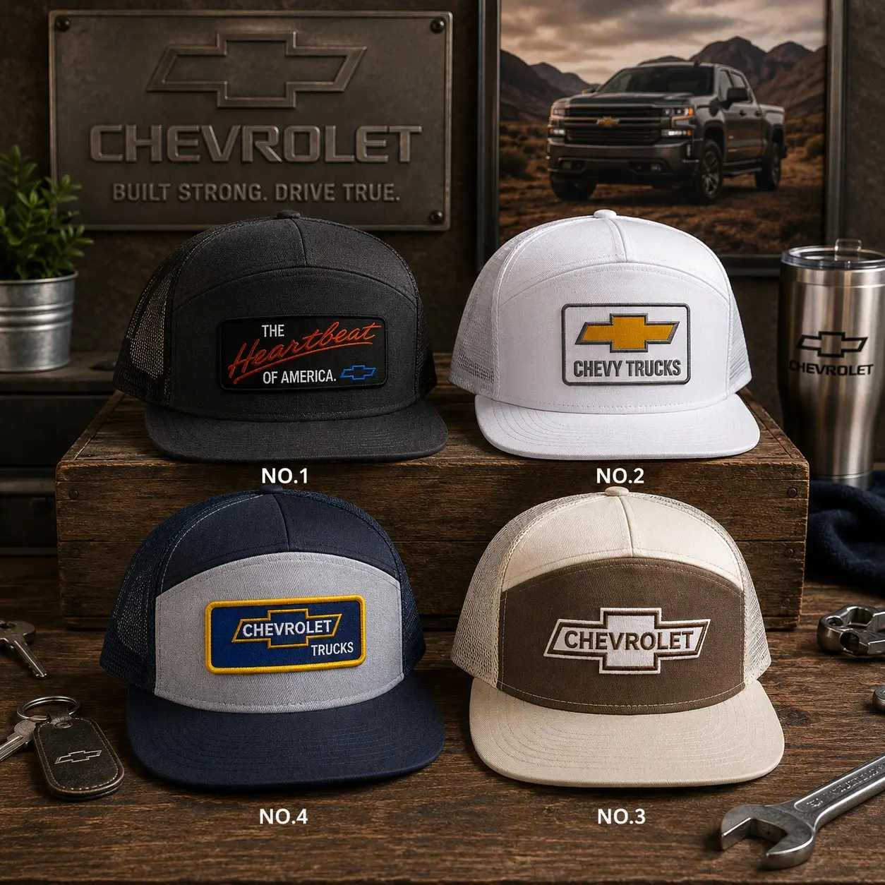 Trucks Trucker Hat Collection, Embroidered Chevy Logo Snapback Cap, Vintage Pickup Truck Mesh Back Hat, Retro Automotive Cap