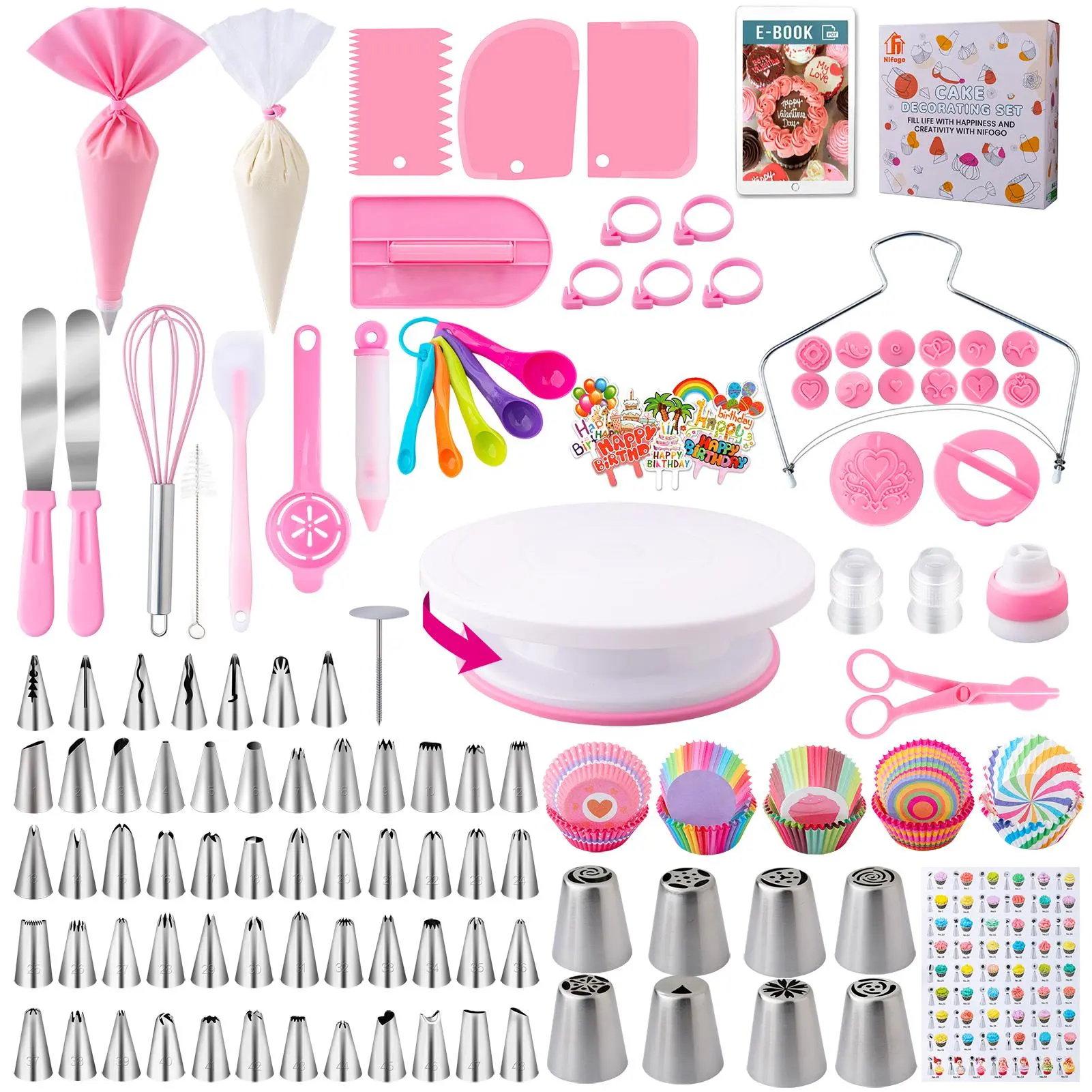 356-Piece Professional Cake Decoration Set, Includes Cake Turntable, Pastry Bag, and Beginner Bakeware Tools, 3 Color Options