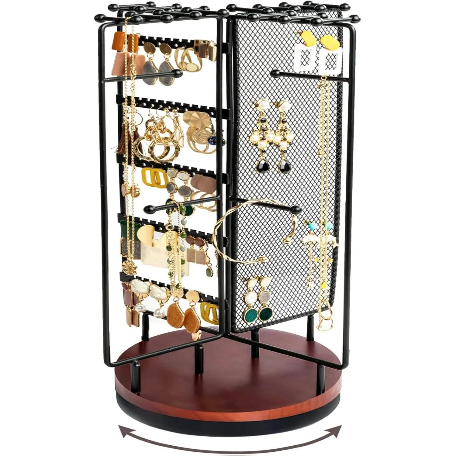 Rotating Jewelry Organizer Stand Earring Holder Organizer with 28 Necklace Hooks, Jewelry Tree Earring Stand Tower Storage Rack Bracelet Holder, Holds More than 100 Pairs Earrings -Black