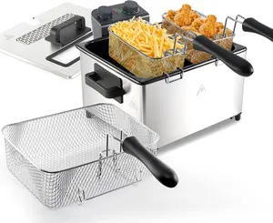 5L Electric Deep Fryer with 3 Baskets, 1700W Large Home Fryer for Family Cooking, Dual-Food Frying, Adjustable Temp & Timer, Odor-Control Lid, Dishwasher Safe