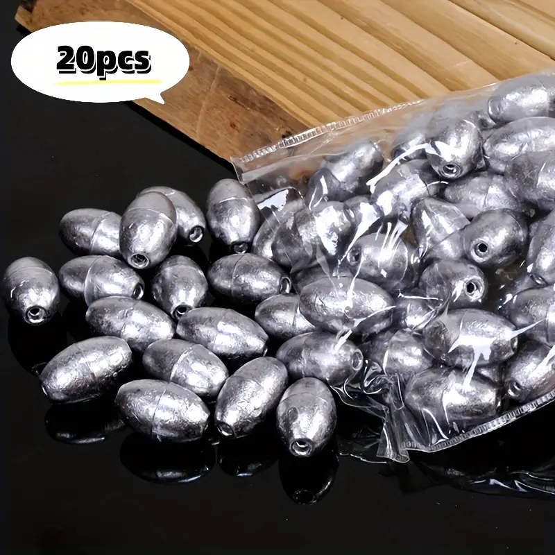 20 pcs Olive-Shaped Hollow Sinker Weights 2g - Iron Lead Alloy Fishing Sinkers, Accessories, Tackle, Equipment, Fishing Supplies with Groove for Sea Fishing, Long Casting, and Explosive Hook Setups - Heavy Duty Sinkers