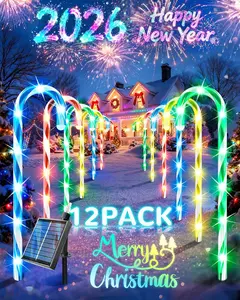 Anordsem Solar Christmas Decorations Outdoor: 21" Candy Cane Stake Lights 12 Pack - Waterproof LED 8 Colorful Lighting Models for Pathway Yard Garden Xmas Decor - 2026 New Year Gifts for Homeowners