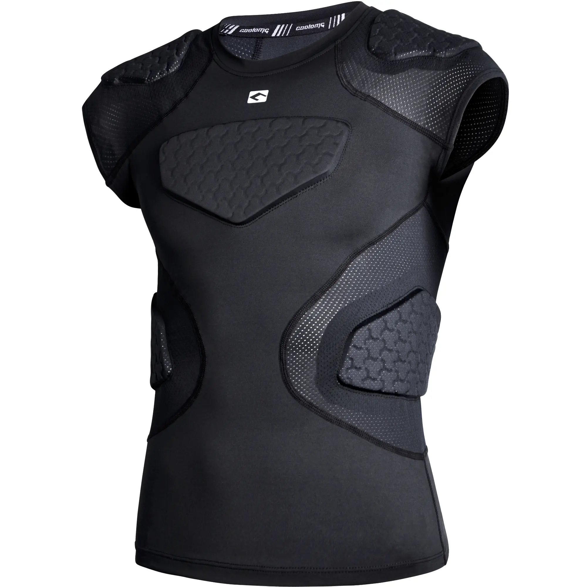 COOLOMG Youth Football Compression Shirt, Padded Long Sleeve Top with 5-Pad Chest, Rib & Shoulder Guard, Breathable Polyester Blend, Rugby, Paintball, Goalie, Flexible, 6-Thread Flat-Lock, Collarbone, Football Shirts, Sport Shirt