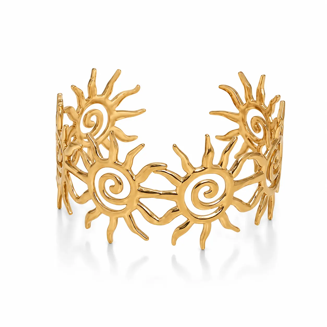 Bohemian Spiral Sun Cuff Bangle for Women, Hypoallergenic Stainless Steel Jewelry for Party, Holiday & Daily Life, Fits Most Adult Wrists, Spiral Sun Design, Sun And Spiral Patchwork Styling