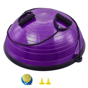 VEVOR Half Exercise Ball Trainer,  , 23 inch Balance Ball Trainer, 660lbs Stability Ball, Yoga Ball with Resistance Bands & Foot Pump, Strength Fitness Ball for Home Gym, Full Body Workout, Purple