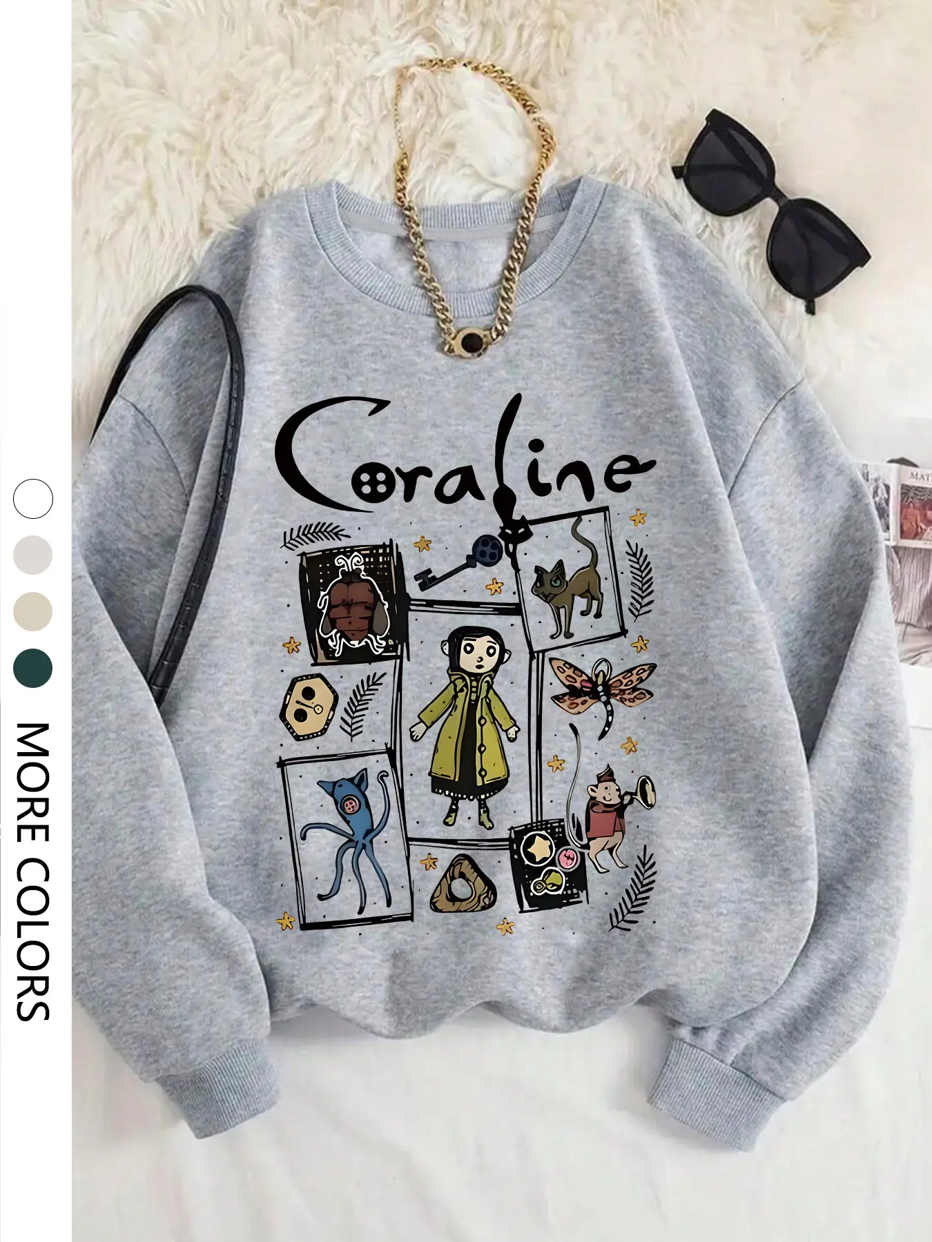 Women's Loose-Fitting Oversized Baggy Cartoon Print Sweatshirt, Casual Long Sleeve Pullover for Fall & Winter, Thick Knit Daily Wear, Everyday, Womenswear, Tops