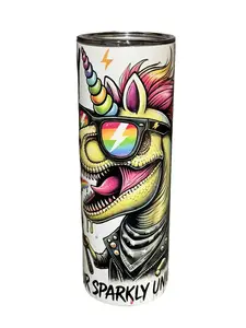 Sorry My T-Rex Ate Your Sparkly Unicorn - 20oz oz 20 oz. 20oz. - Skinny Straight Sublimation Tumbler - Amy's Tumbler Junkies - Your Favorite Tumbler Shop!
