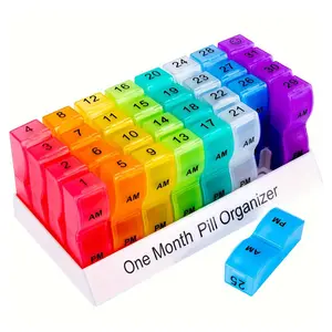 30 Day Travel Pill Box Organizer, 1 Set 32 Daily Compartments Monthly Pill Organizer, Pill Case Organizer for Fish Oil, Vitamins, Supplements and Medications