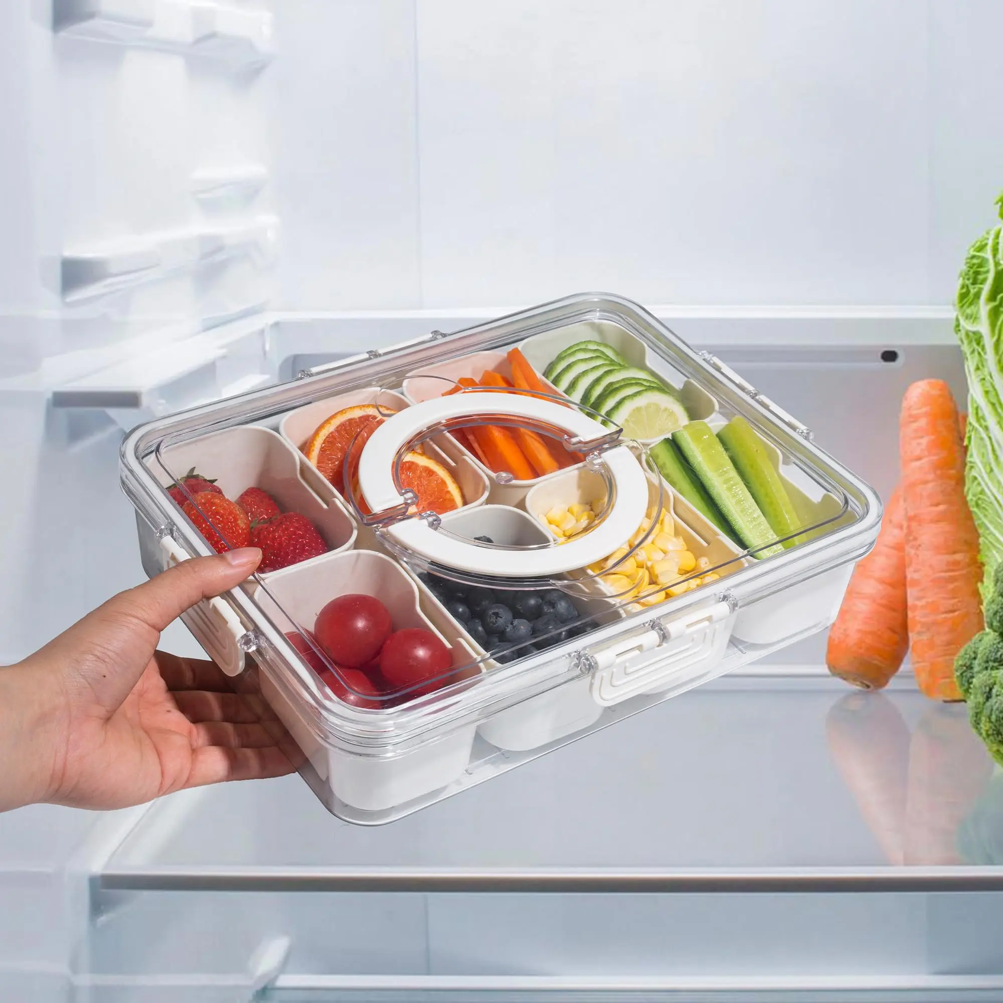 20pcs Divided Serving Tray Storage box with lid & Handle,Dustproof 8 Compartment Snack Box Container Tray,Snackle Box,Portable Charcuterie Container for Party,Picnic,Food Platter for Snack,Bread,Fruits,Leakproof Lunch Veggies Storage box with lid
