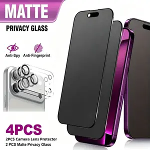 4in1[2pcs Matte Privacy Screen Protector+2pcs Camera Lens Protector] For iPhone 17/17 Pro/17 Pro Max/17 Air/16E/16/15/14/Pro/Pro Max/Plus/13/12/Mini/11,Matte Finish,Enhanced Edge Protection,Anti-Spy,Anti-Scratch,Anti-Fingerprint,Easy to Install