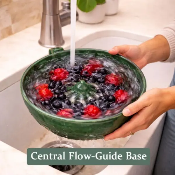 Berry Swirl Bowl, Fruit Washing Bowl with 360° Automatic Swirl Rinsing & Quick Drainage, Self-Rinsing Berry Washer for Blueberries Strawberries Grapes, Multi-Use Kitchen Counter Decor, Unique Housewarming Gift