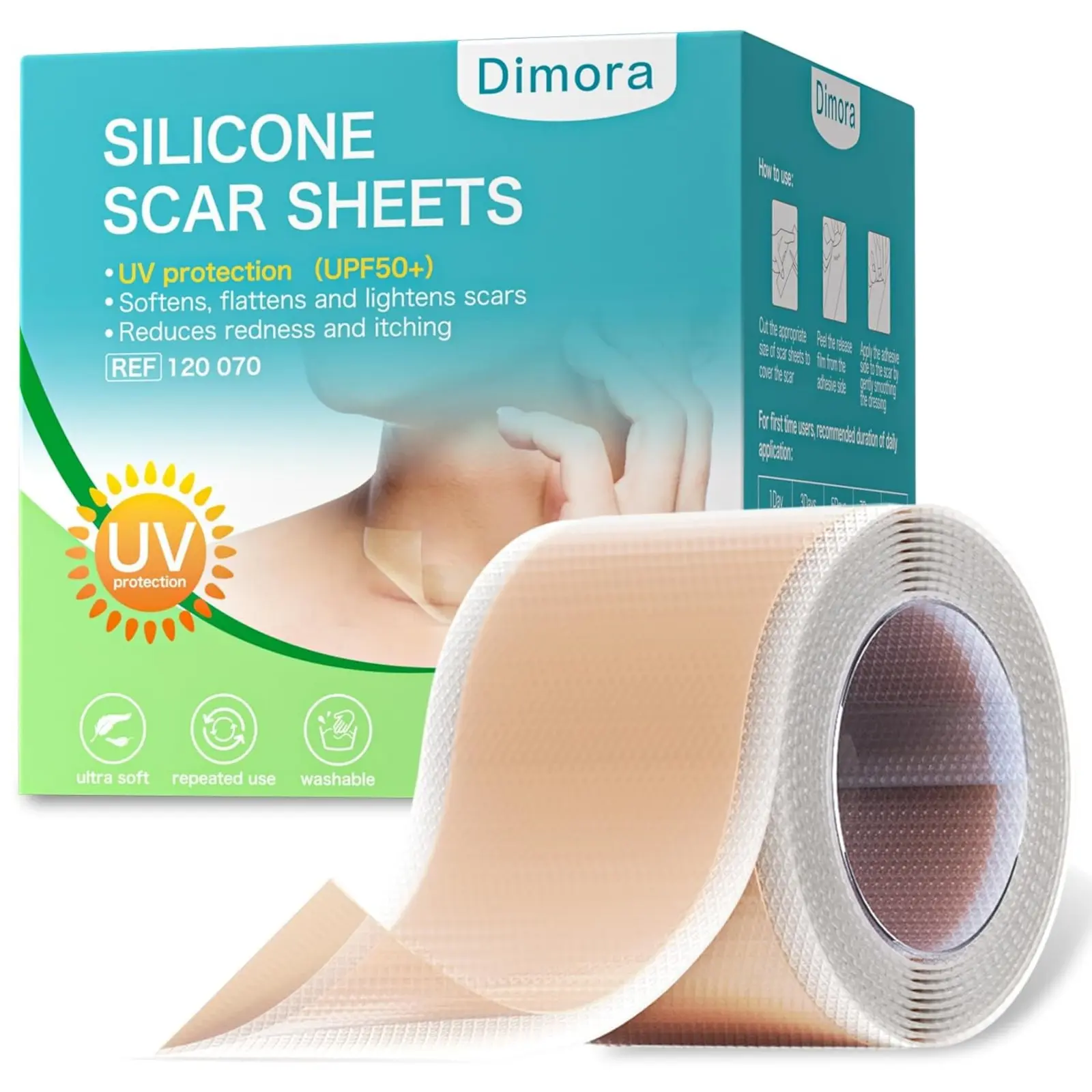 Dimora Medical-Grade UV-Protective Silicone Scar Sheets, Reusable UV-Block Scar Patches, Silicone Gel scar tape(1.6" × 78.7" Roll), Suitable for Post-Surgery UV Scar Care, C-Section Scars, Burn Scars, Anti-Wrinkle Care, and Reducing Skin Discoloration