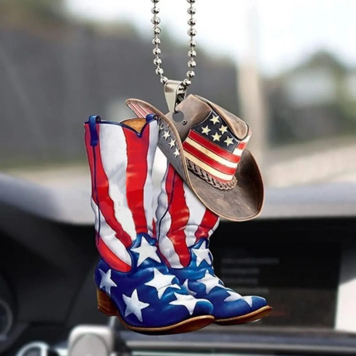 Car Hanging Decoration, Cowboy Boots & Hat Design Car Rearview Mirror Hanging Ornament, Car Interior Decorative Charm Pendant Gift