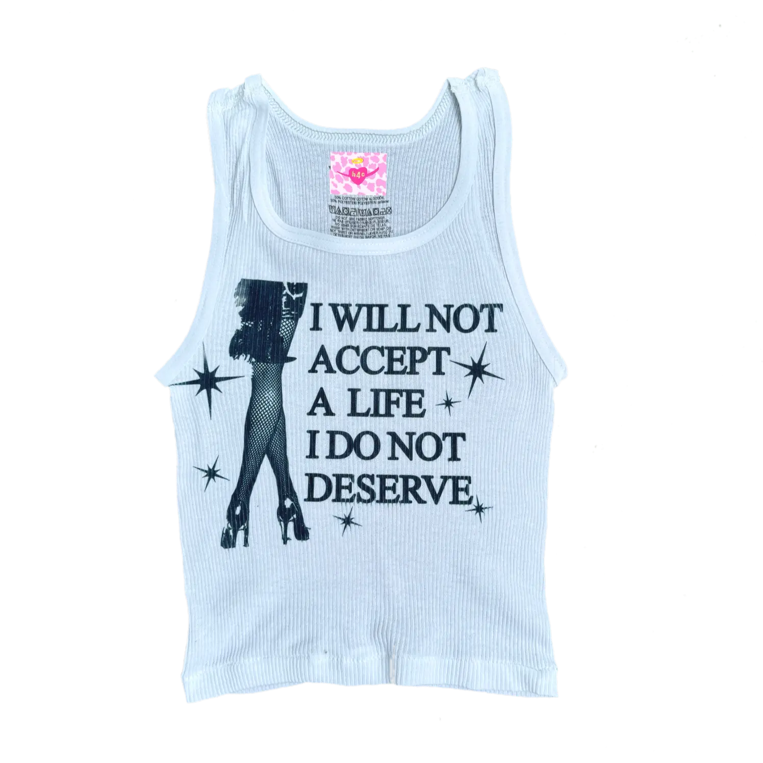80s Horror Movie Inspired Tank Top I WILL NOT ACCEPT A LIFE I DO NOT DESEREVE Ribbed White Crop Top movie lover Pearl