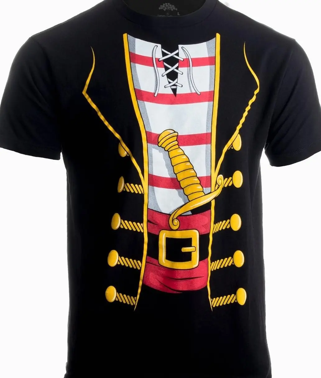Unisex Pirate Costume Graphic T-Shirt, Casual Short Sleeve Classic Cotton Top, Funny Buccaneer Novelty Clothes for Caribbean Cruise Wear, Tops, Shortsleeve, Fabric, Fitted, Print, Round Neck, Simple, Soft