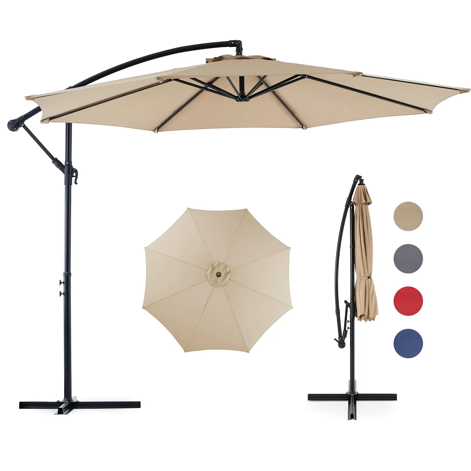【Deal】9.8ft Offset Patio Cantilever Umbrella Outdoor Sunshade with Easy Tilt Adjustment, 8 Ribs, UV Protection for Backyard, Lawn and Pool
