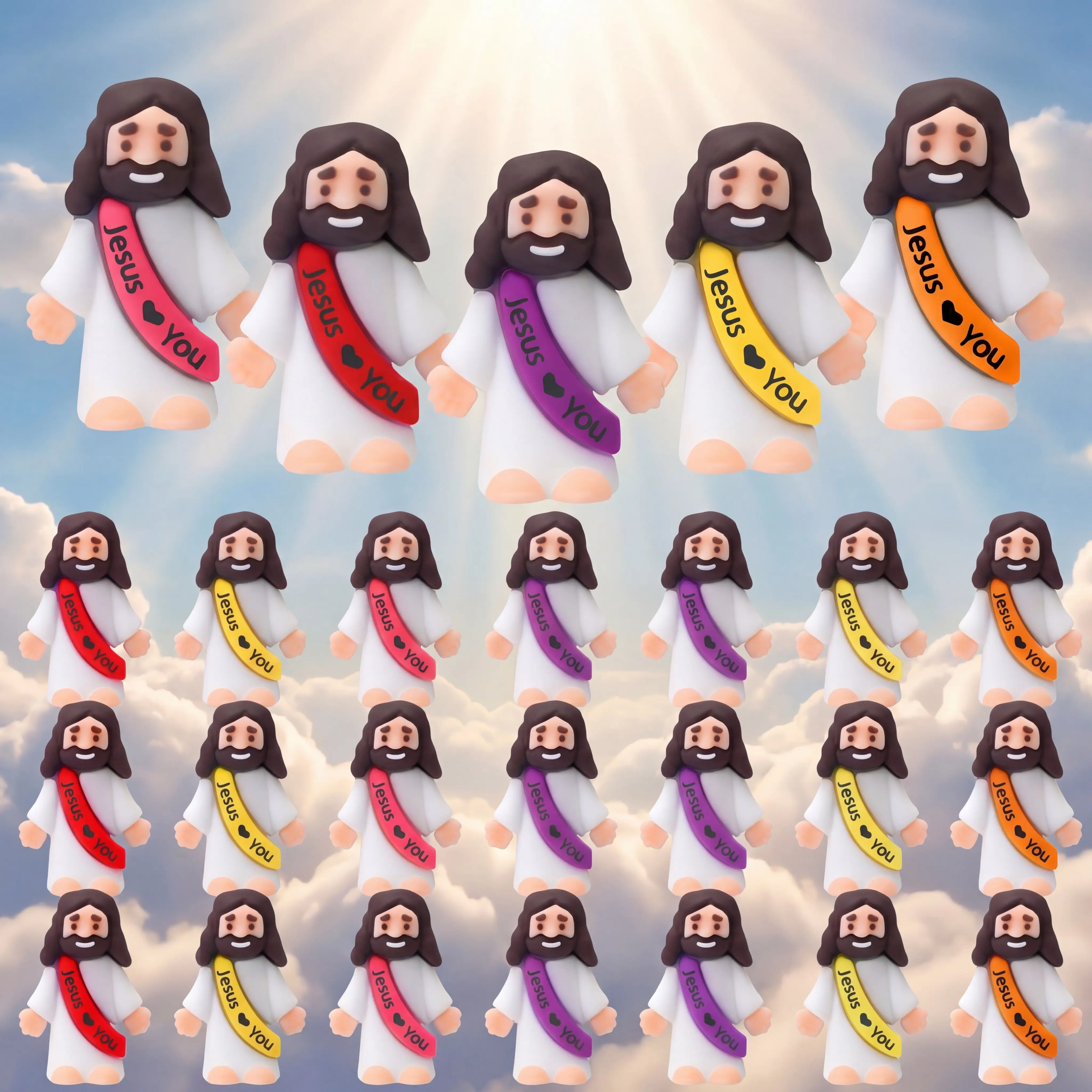 25Pcs Little Jesus Figures Original Design Mini Jesus Figures Jesus Love You Figure to Hide and Seek Religious Party Favors Sunday School Baptism Gifts (Multicolor)