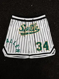 1Pcs Seattle Sonics Basketball Mesh Shorts | Retro Ray Allen 34 Pinstripe Sports Shorts | Breathable Vintage Green & Yellow Loose Fit Gym Shorts Athletic Shorts