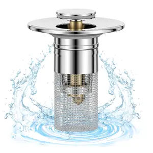 Bathroom Sink Stopper for 1.1-1.45 Inch, Pop Up Sink Drain Filter with Removable Stainless Steel Filter Basket Hair Catcher, for US Bathroom Sink Stopper Replacement