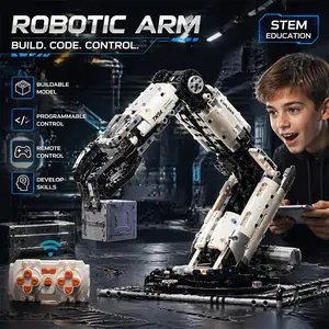 Programmable Educational Building Blocks, Electric Remote-Controlled Robotic Arm, Hands-Eye Coordination Training, DIY Assembly Science Educational Toy, Perfect Birthday Gift for Boys