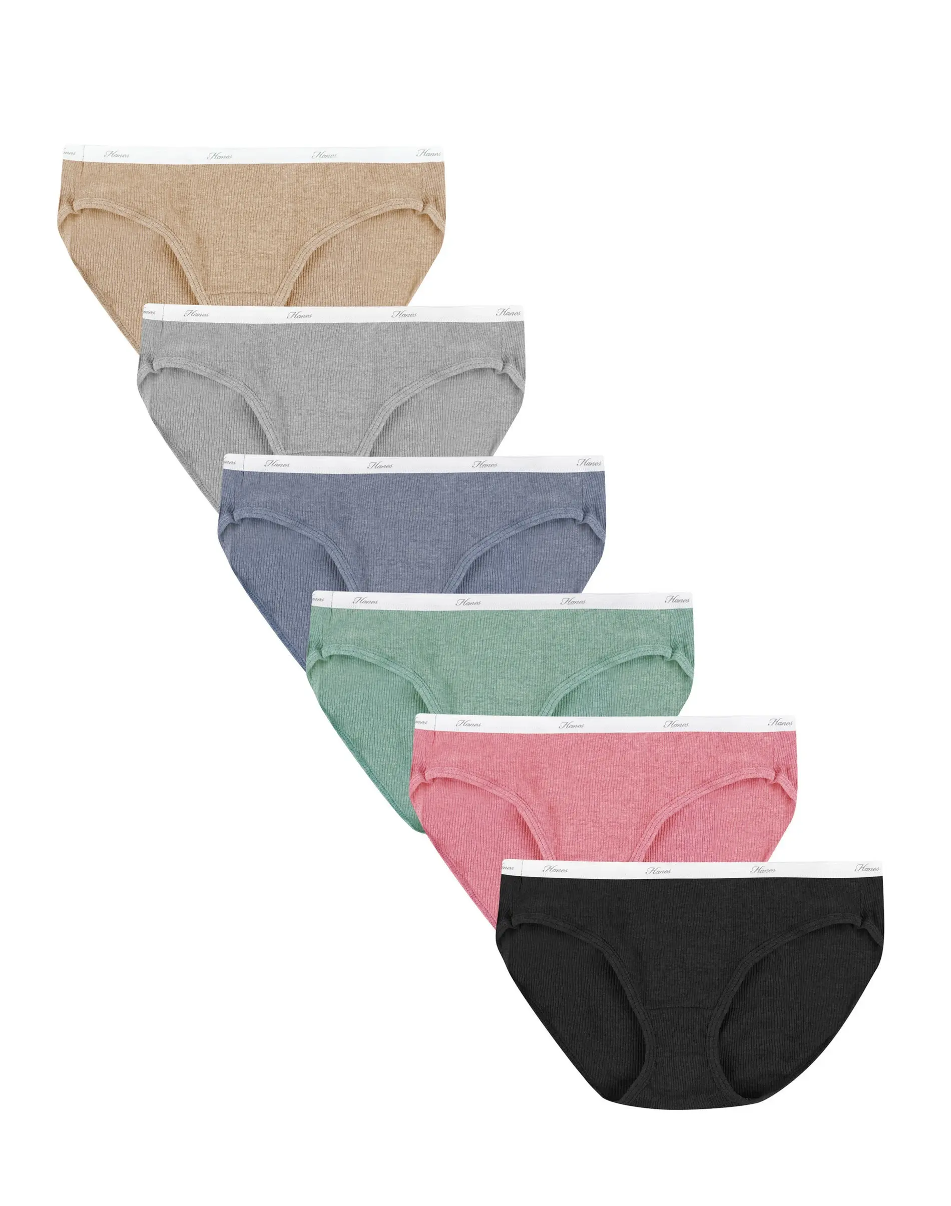 Hanes Women's Ribbed Hipster Underwear 6-pack Multi Pack Comfortable Fit Soft Stretch Fabric Breathable Pp41rh