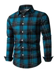 Men's Plaid Print Button Front Shirt, Casual Fashion Shirt, Casual Regular Fit Long Sleeve Collared Top for Fall & Winter, Men's Clothes for Daily Wear