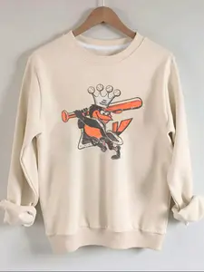 Baltimore Orioles Retro Fan Sweatshirt, Casual Loose Fit Baseball Lover Pullover, Fall & Winter O-Type Silhouette, Slogan Pattern