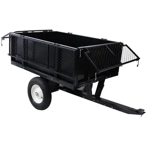 ATV Trailer Steel Dump Cart 750lbs 22 Cubic Feet Heavy Duty Tow Behind Carts & Removable Sides Outdoor Yard Utility Trailer - Work