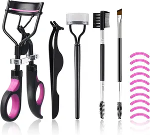 Eyelash Curler Kit for Women W Lash Curler, with Eyelash Extension Tweezers, Dual-Ended Brow/Lash Comb, Steel Comb, and 10 Silicone Filling Pads - All-in-One Set for Curling, Extensions & Grooming