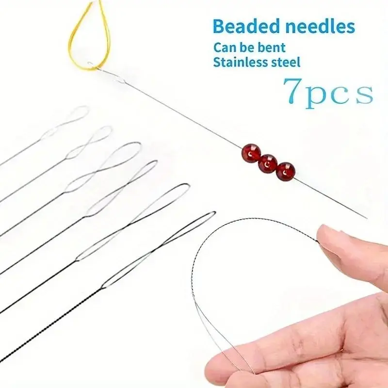 7pcs stainless steel bead needles, magic beads, DIY jewelry making tools, handicrafts, bead accessories, sturdy, durable, strong plasticity, Beading Needles