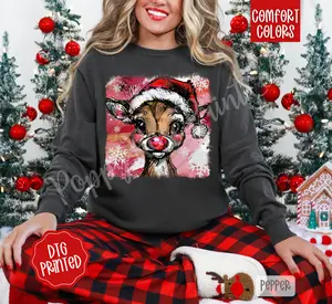 Rudolph Comfort Colors Long Sleeve T-Shirt, Cute Women's Christmas Tee