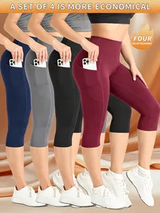 4pcs Women's Capri Pants, Available In Various Colors. The Elastic Fabric Is Breathable And Comfortable, With Pockets. They Are Suitable For Sports Like Running And Yoga, As Well As For Daily Casual Wear
