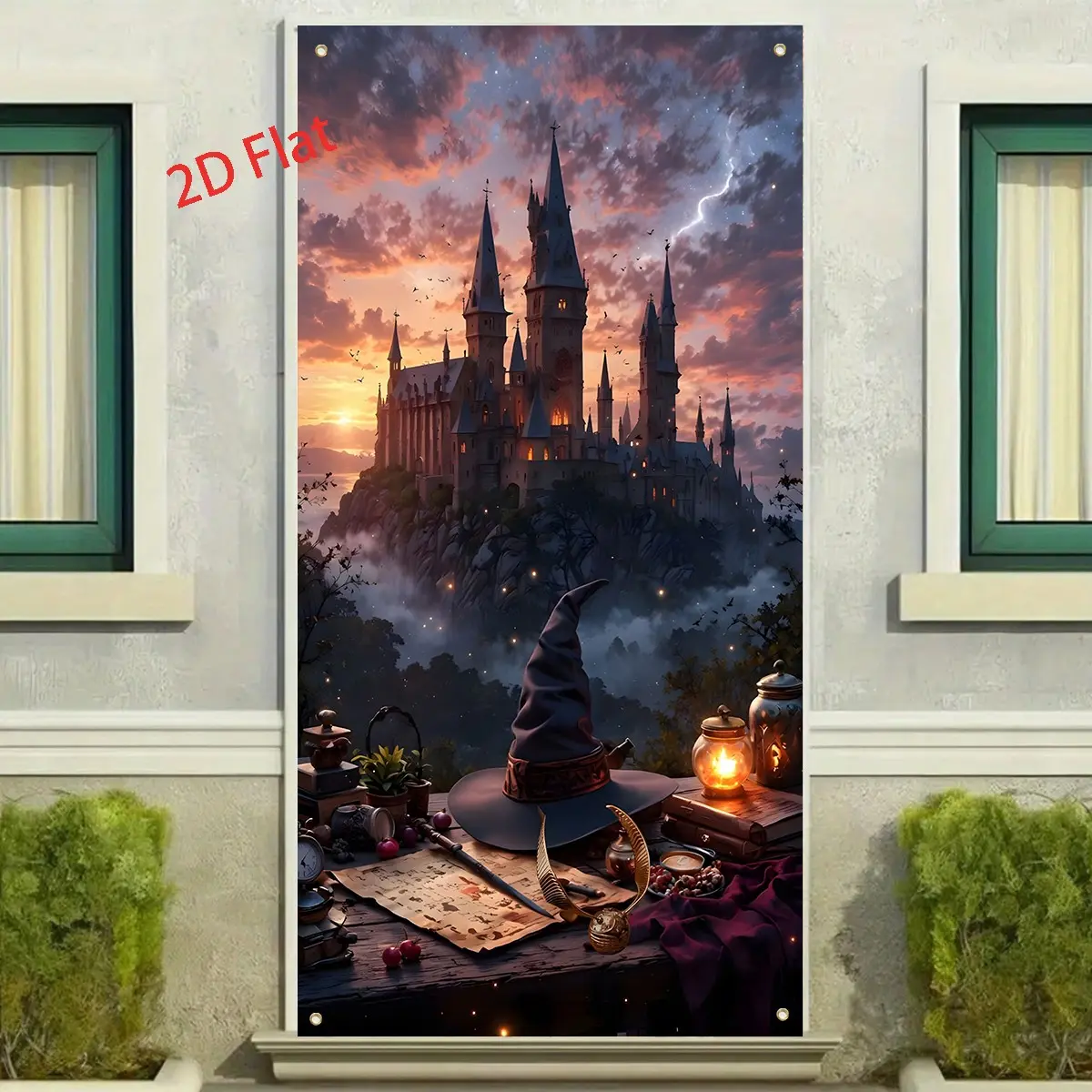 Hogwarts Castle Door Banner, Wizard Hat Wand Table Decor, Washable PU ...
