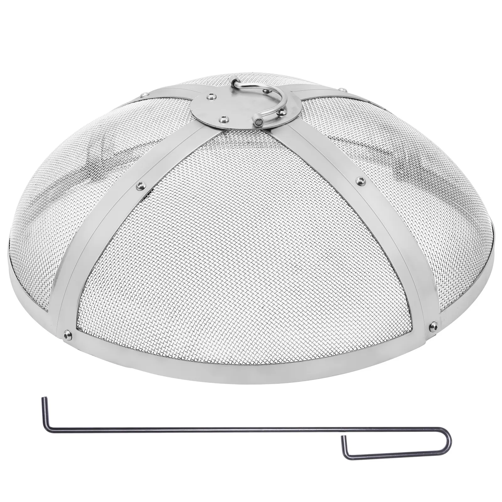 VEVOR 27-in Stainless Steel Circular Spark Guard, Heavy-Duty Tight Mesh Round Fire Pit Cover with Easy-Opening Top Ring Handle for Patio, Backyards, Heat Endurance, Fire Pits, Round Shape