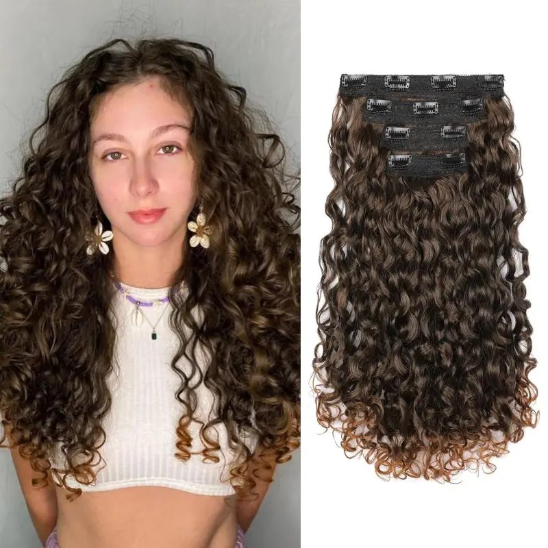 Women's Clip-in Hair Extensions, 18-in GoGo Curly Style, 4-Piece PE Super Protein Hairpieces, Secure Silky Soft Weightless Curls for Wedding & Everyday Use, Instant Length Boost & Effortless Volume