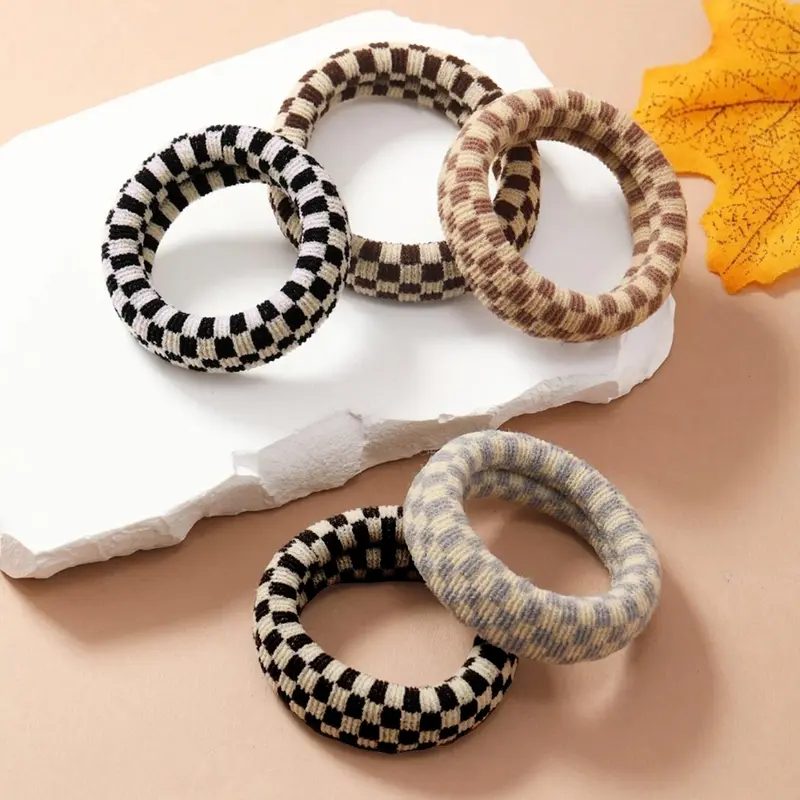Checkerboard Pattern Hair Tie Set, High Elasticity Thick Hair Ties, Fashionable and Simple Head Accessory for Women & Girls, Hair Accessories Set, Ponytail Hairstyle, Scrunchies