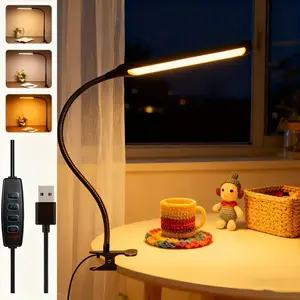 Adjustable Clamp Desk Lamp with Gooseneck Stand, Eye-Care Reading Light, Portable Home Office Lighting, USB Powered, Height Adjustable Lamps