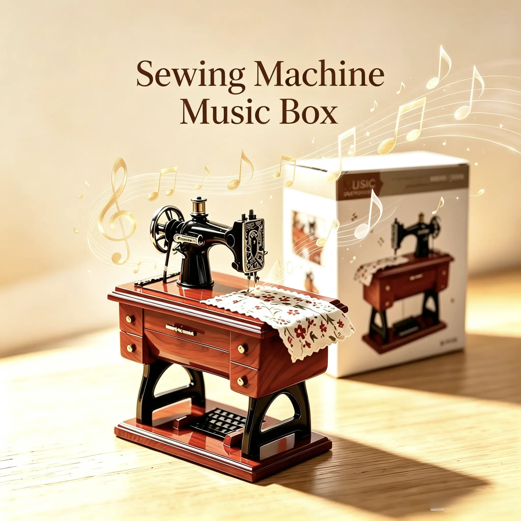 Sewing Machine Clockwork Music Box - Battery-Free, Smooth-Delicate Moving Parts, Home Decor for Decorating Rooms & Collectibles, Elegant Gift Idea for Mothers