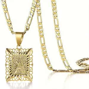 ✨   Vintage Square Initial Necklace |     14K Gold-Plated Stainless Steel |     26 Letter Options |     Minimalist Unisex Chain |     Personalized Jewelry for Men & Women