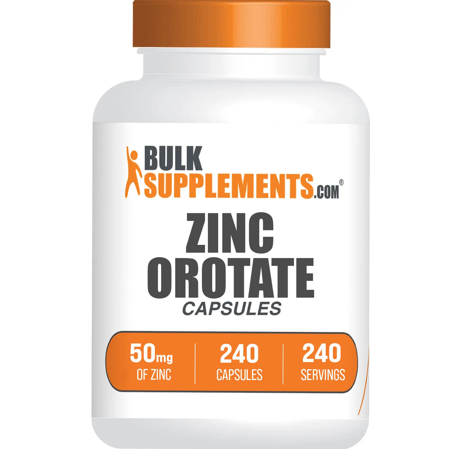 BulkSupplements Zinc Orotate Capsules - Zinc Orotate Supplement - Zinc Capsules - Mineral Supplement - 240 Capsules - 50mg Zinc per Serving