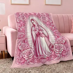 Soft Comfortable Virgin Mary & Rose Flannel Throw Blanket Cozy All-Season for Bed Sofa Home Decor Travel Meaningful Gift High-Quality Flannel Fabric Lightweight summerwins