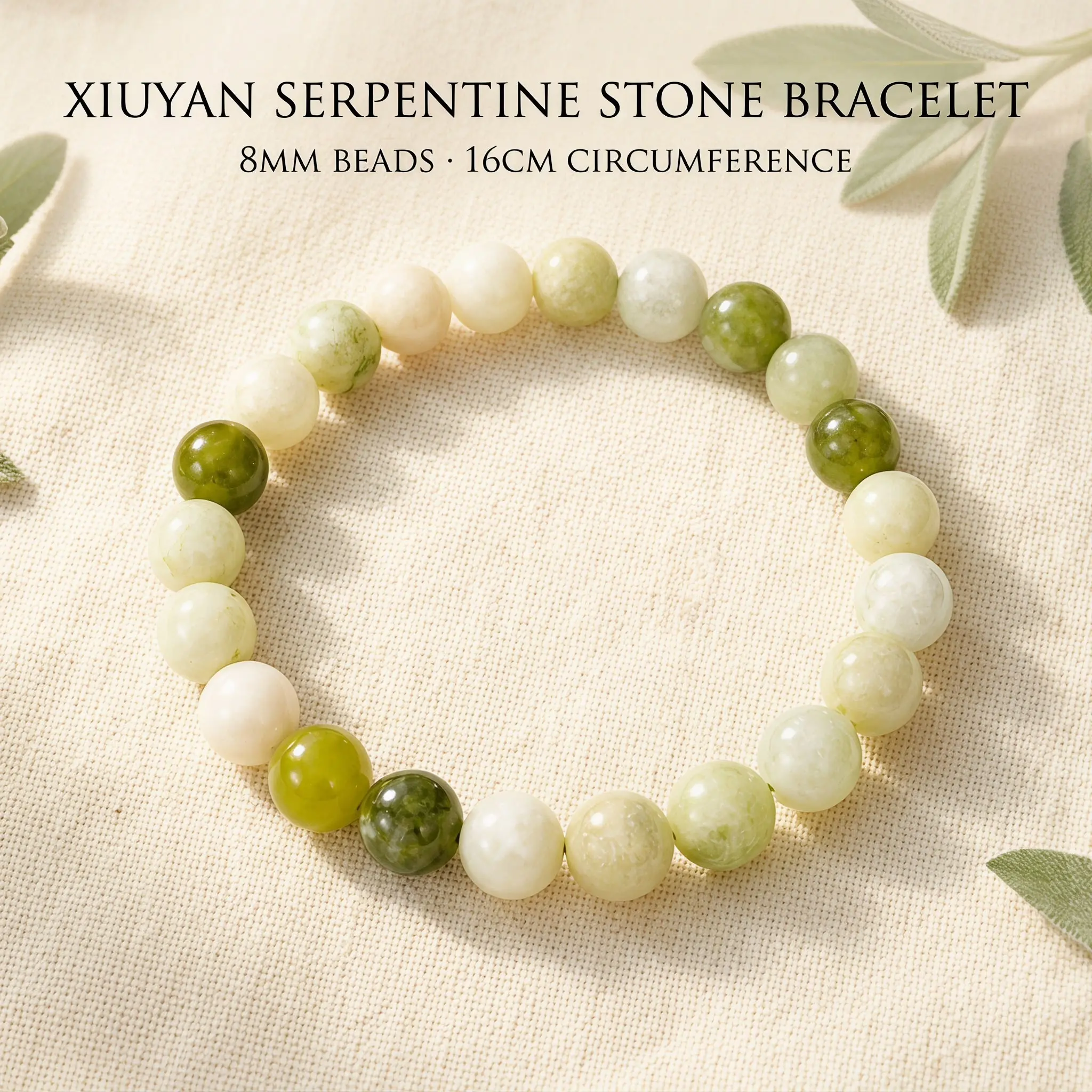 Green Xiuyan Serpentine Stone Bracelet for Adults, 8mm Polished Beads Unisex Stretch Fit for Daily Casual Wear, All Seasons Arm Candy, High Quality Bracelet, Wrist Stack, Arm Candy Accessories