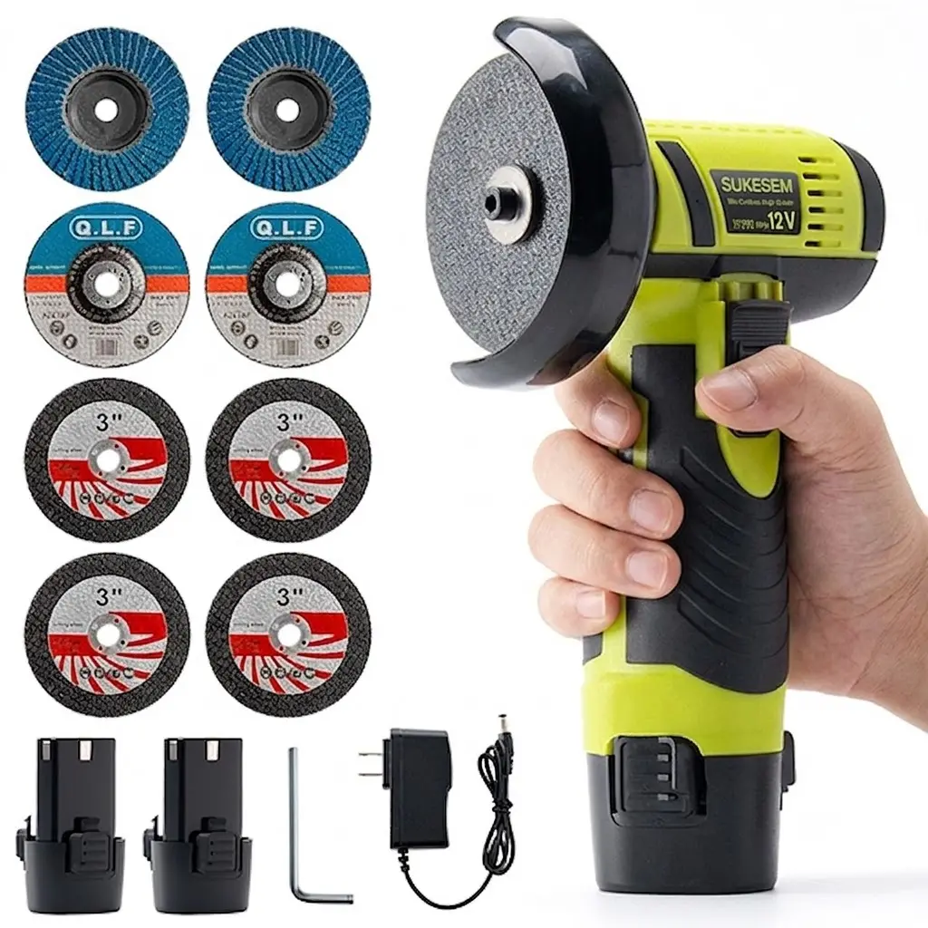 SUKESEM 12V Lithium Battery Mini Cordless Angle Grinder (Angle Grinding Machine) - 19500RPM High-Performance Brushless Power Tool with Grinding Wheels, Rechargeable for Metal Cutting, Wood Sanding, Father's Day Gift