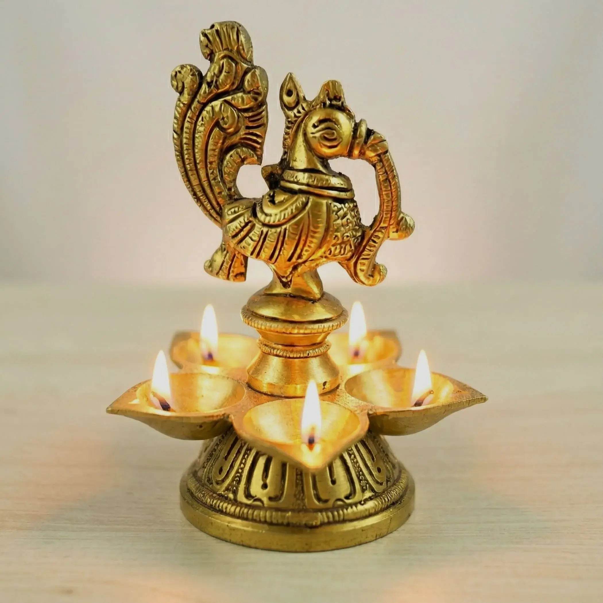 Sacred Peacock Diya with Elegant Brass Finish | Indian Diwali Pooja Lamp for Festive Decor and Gifts | Cherishable Wedding Present