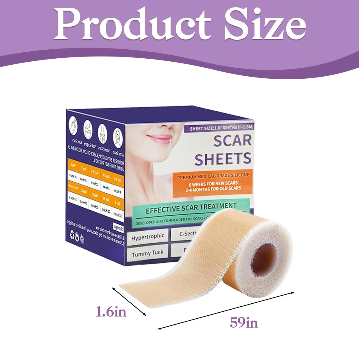 Silicone Scar Sheet Silicone Removal Strips, Silicone Scar Tape For Surgical Scars, Reusagble Effective Removal Silicone Scar Removal Strips Tummy Tuck C- Section For Surgical(1.6"X 59" Roll-1.5M)