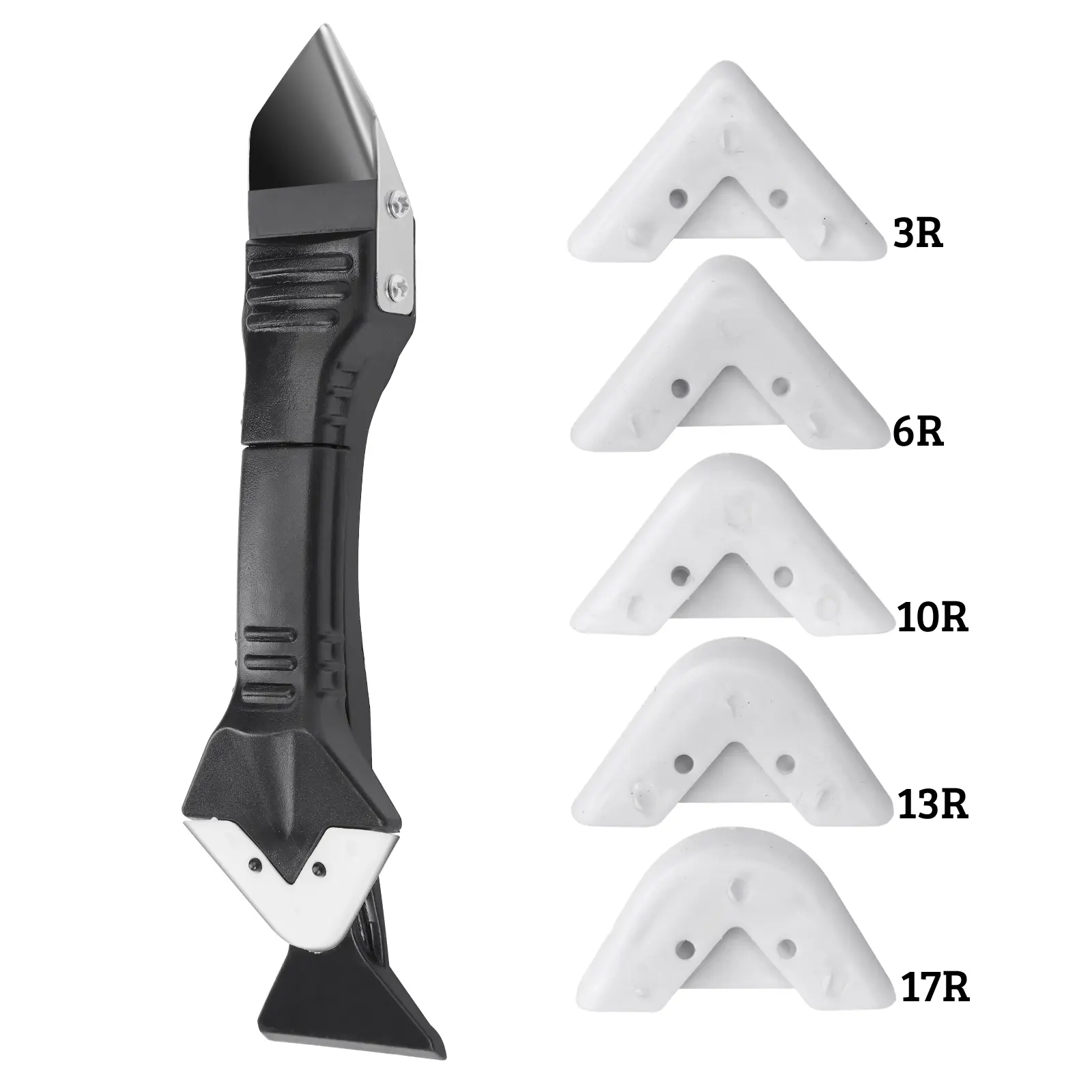 Reusable 5-in-1 Silicone Caulking Tool Kit Set - 1x5-in-1 Caulk Remover, Sealant Applicator, Grout Scraper, 5xExchange Pads, 5xShaving Heads, Flexible, Waste-Saving, Easy Handling for Kitchen Bathroom Home Improvement (Reusability Focused)