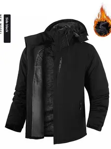Outdoor Windproof Waterproof Plus Size Mountaineering Jacket Winter Fleece Thick Warm Softshell Coat Men's Cotton Jacket Side Grey Thermal Lined Outerwear