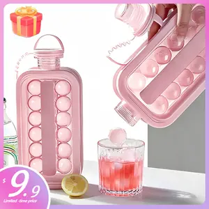 Ice Ball Maker Water Bottle: 2-in-1 Portable Kettle with 17 Grids, Flat Body Lid, Cooling Ice Pop/Cube Molds - Craft Ice Balls for Refreshing Beverages - BPA-Free Travel, Parties, Outdoor