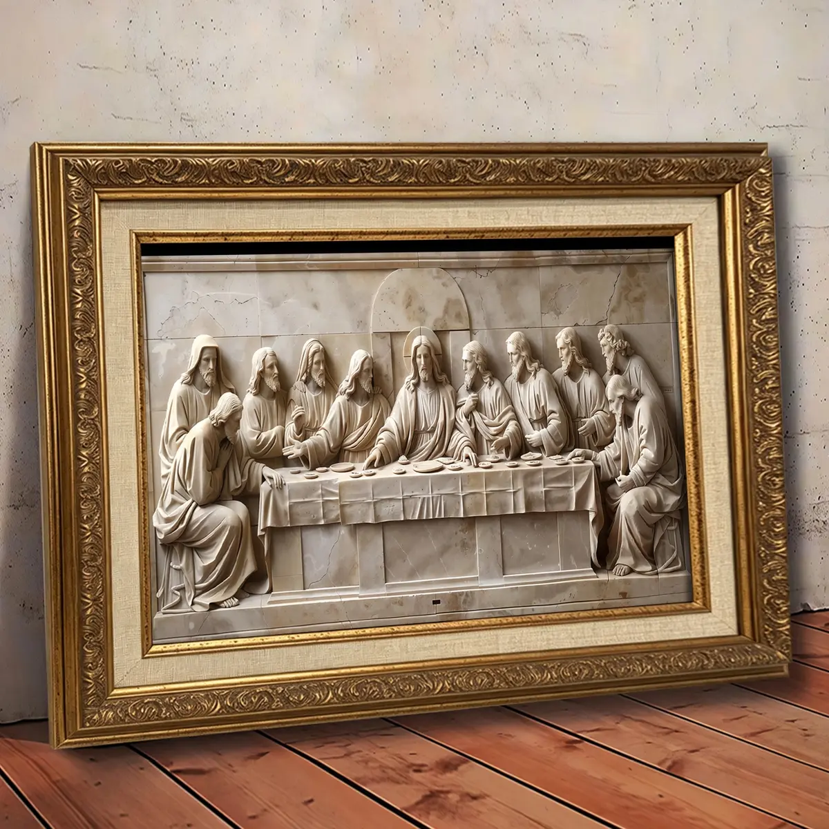 1Count Vintage Framed Painting, Classic Religious Sculpture Relief Artwork, Nordic Style, Aesthetic Design, Retro Poster Art, Valentine'S Day, Christmas And New Year Gift, For Living Room, Bedroom, Office Decor, Aesthetic Wall Decor, Print Canvas Artwork